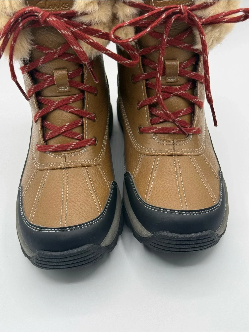 Clarks Mazlan Arctic Cozy Tan Leather Fur-Lined Boots Size 8